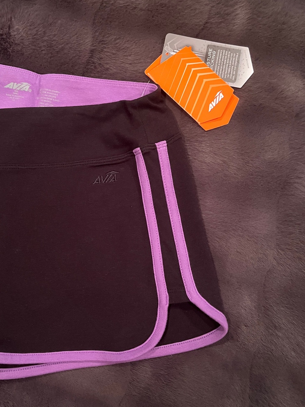 AVIA Active Shorts - Moisture Wicking - Black with Purple Trim - Small (S) - Picture 2 of 5